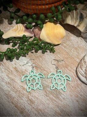 Mint Turtle Cutout Dangle Earrings